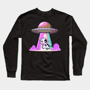 Funny Kawaii Cow UFO Abduction Cute Tongue Out Long Sleeve T-Shirt